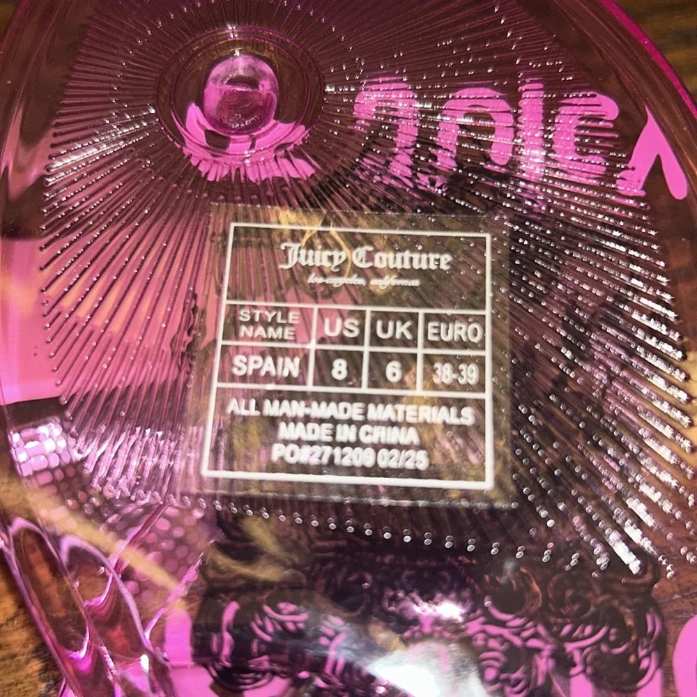 Juicy Couture “Spain” Jelly Flip Flops Pink Crystal Rhinestone Bow Sandals NEW - Picture 3 of 5